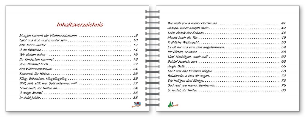 Voggys Weihnachtslieder - Inhaltsverzeichnis