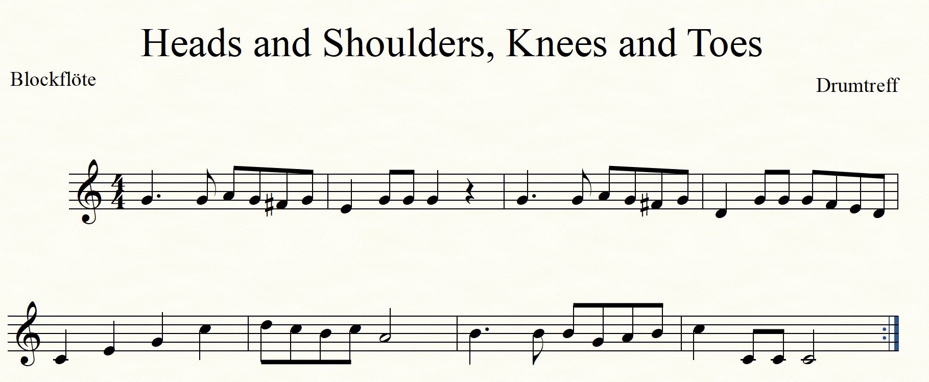 Head And Shoulders Knees And Toes Noten www.blockfloeten-treff.de
