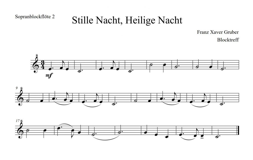 Stille Nacht Noten für Blockflöte Stimme 2