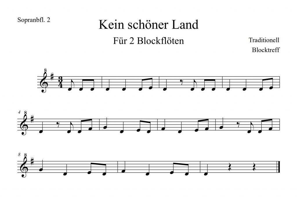 Noten Kein schöner Land Blockflöte - 2. Stimme