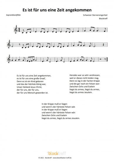 Es Ist Für Uns Eine Zeit Angekommen Text Und Noten Es ist für uns eine Zeit angekommen Noten - Blockflöten-Treff
