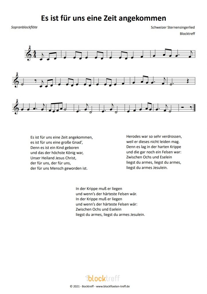 Es ist für uns eine Zeit angekommen Melodie und Text